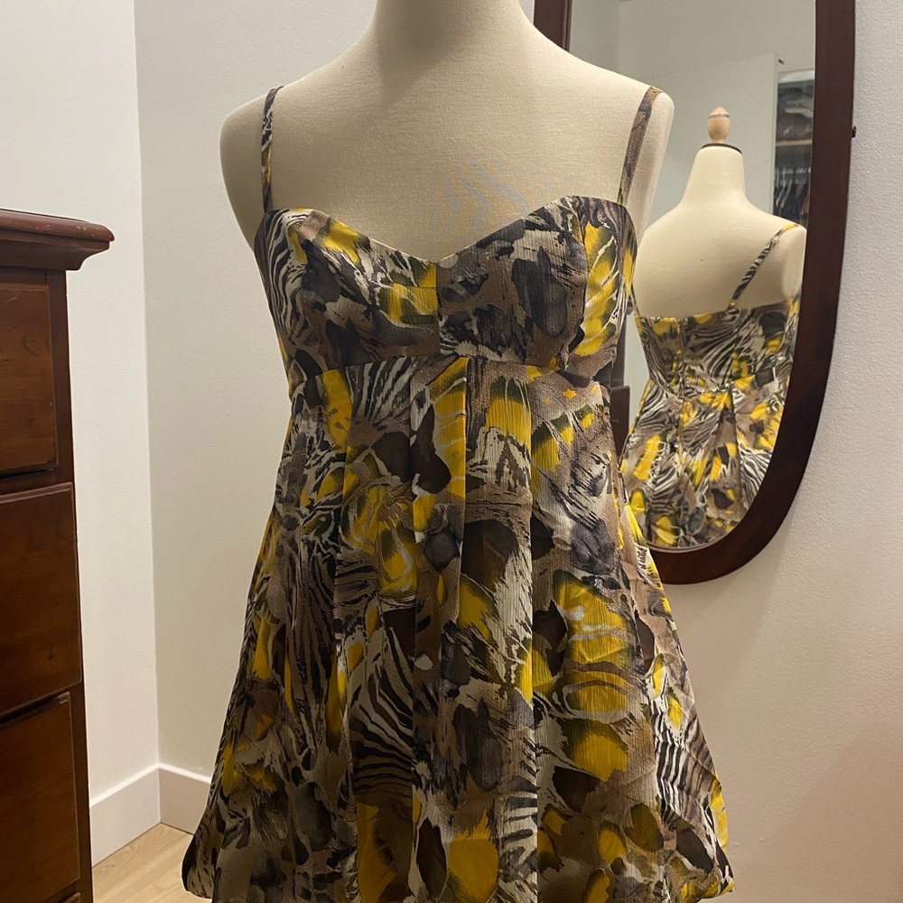 Marciano Silk Dress in Yellow and Brown